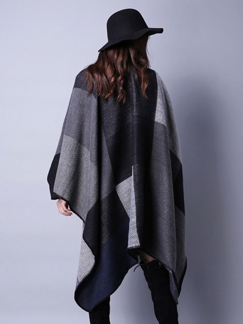 Damesponcho Kleurblok Zwarte Poncho Onregelmatige Warmtebehoud Oversized Biescape - Zwart