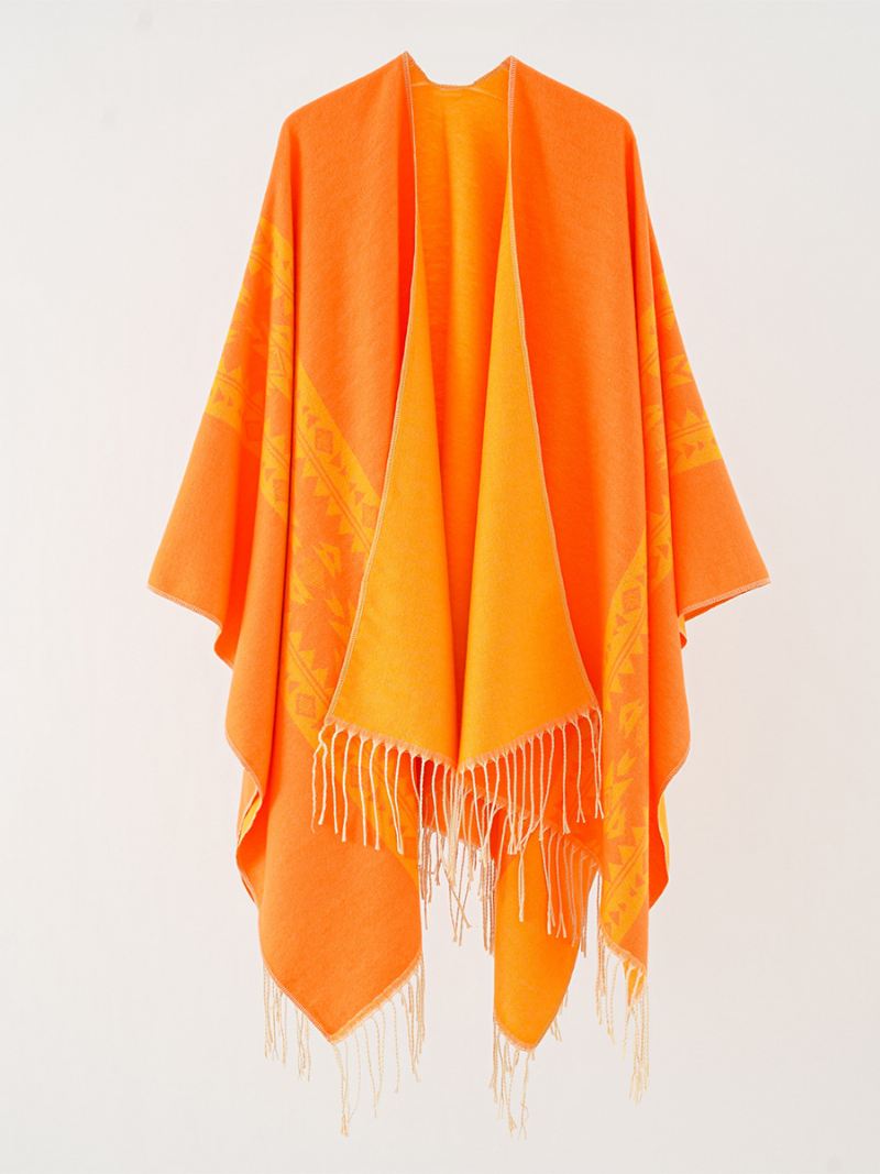 Damesponcho Met Print Dagelijkse Casual Cape Franje - Oranje