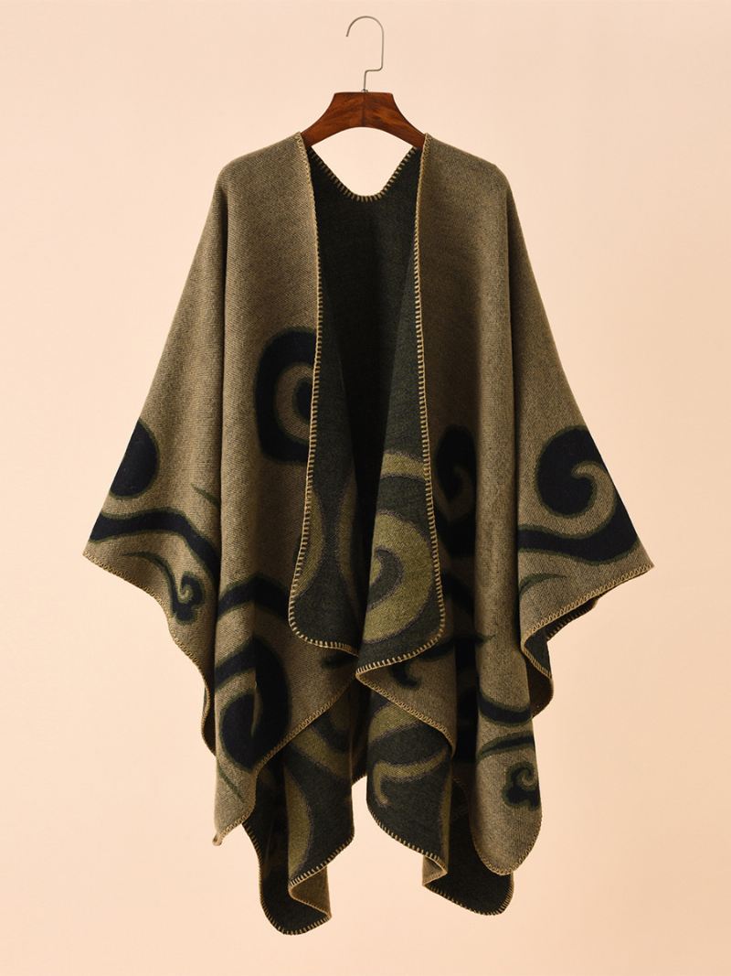 Damesponcho Met Print Dagelijkse Casual Chique Cape - Koffiebruin