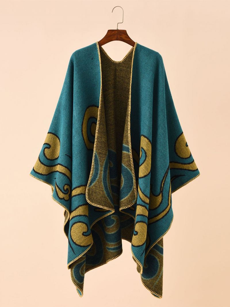 Damesponcho Met Print Dagelijkse Casual Chique Cape - Blauwgroen