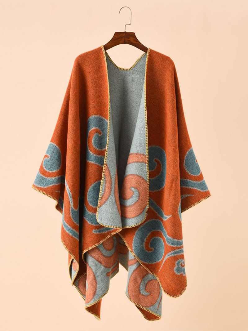 Damesponcho Met Print Dagelijkse Casual Chique Cape - Oranje