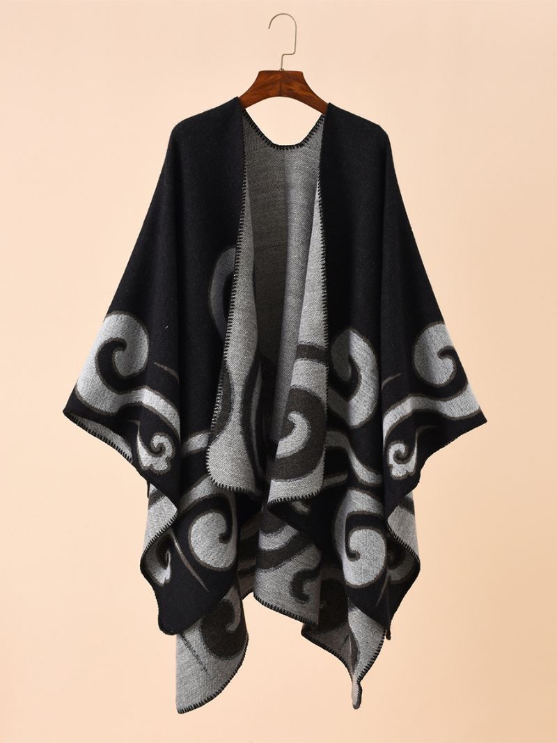 Damesponcho Met Print Dagelijkse Casual Chique Cape - Zwart