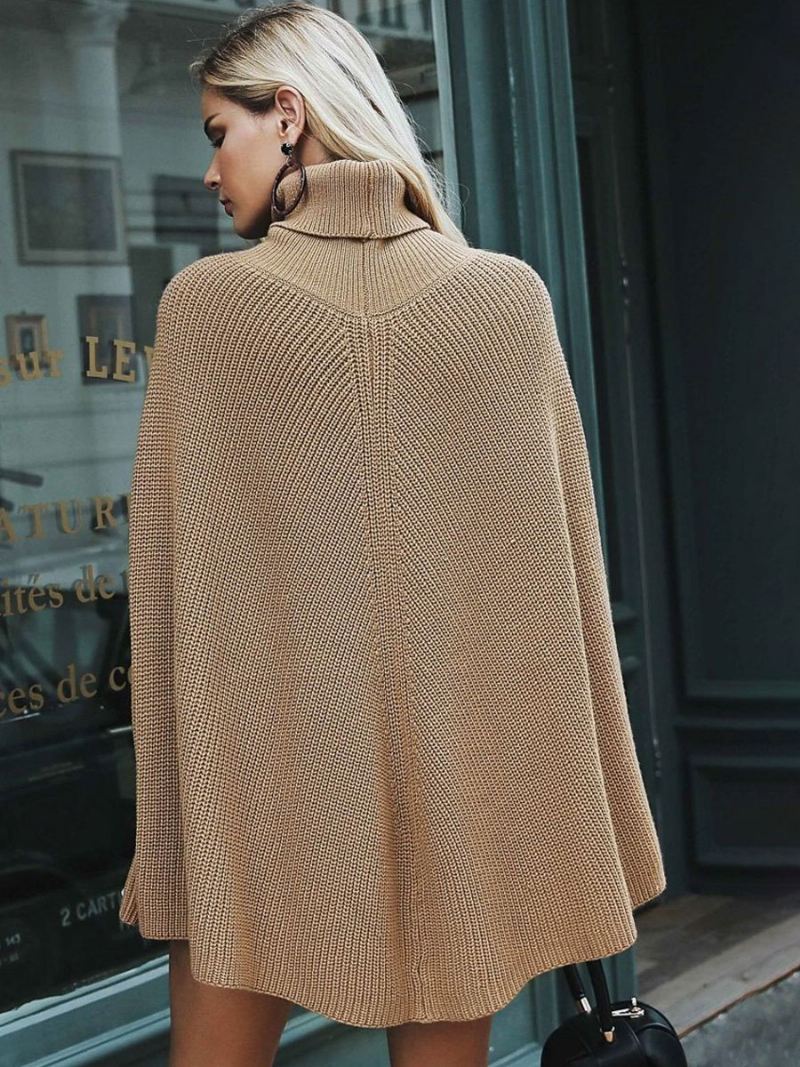 Gebreide Damesponcho Met Coltrui Zwarte Casual Herfstcape - Camel