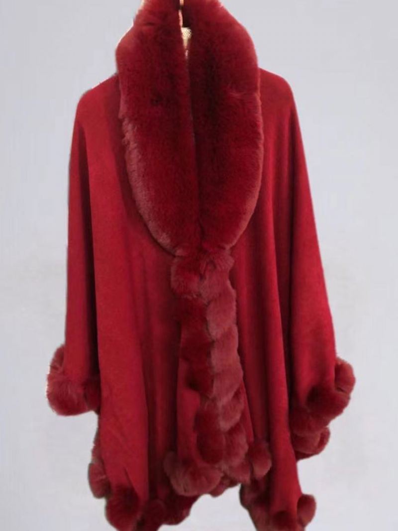 Mantel Cape Namaakbont Bruid Wraps Poncho Jas Dames - Bordeauxrood