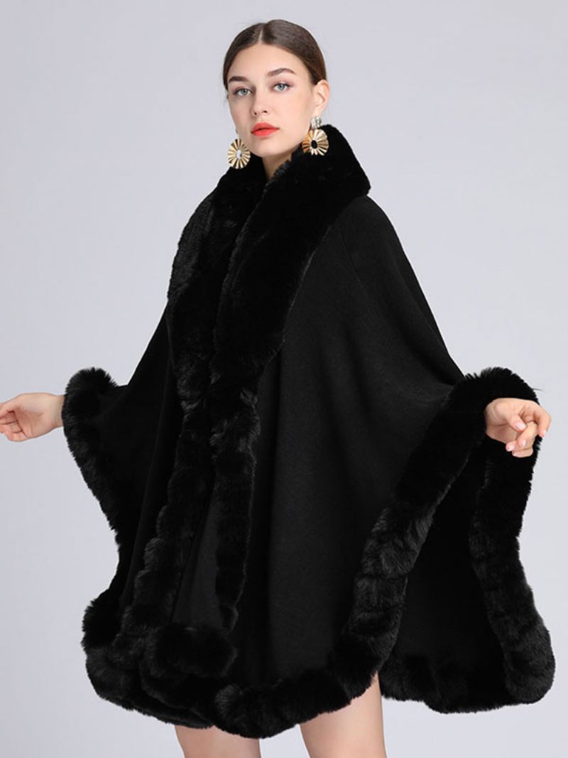 Mantel Cape Namaakbont Bruid Wraps Poncho Jas Dames - Zwart