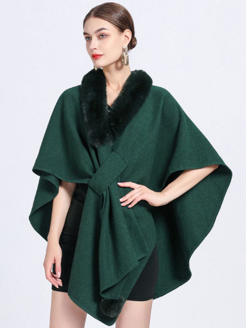 Mantel Cape Namaakbont Sjaal Wraps Herfst Bovenkleding Dames - Donkergroen