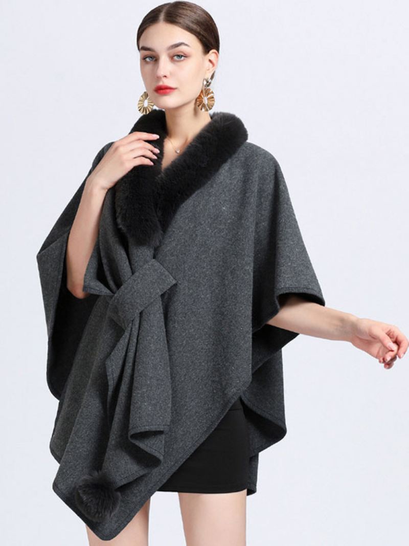 Mantel Cape Namaakbont Sjaal Wraps Herfst Bovenkleding Dames - Grijs