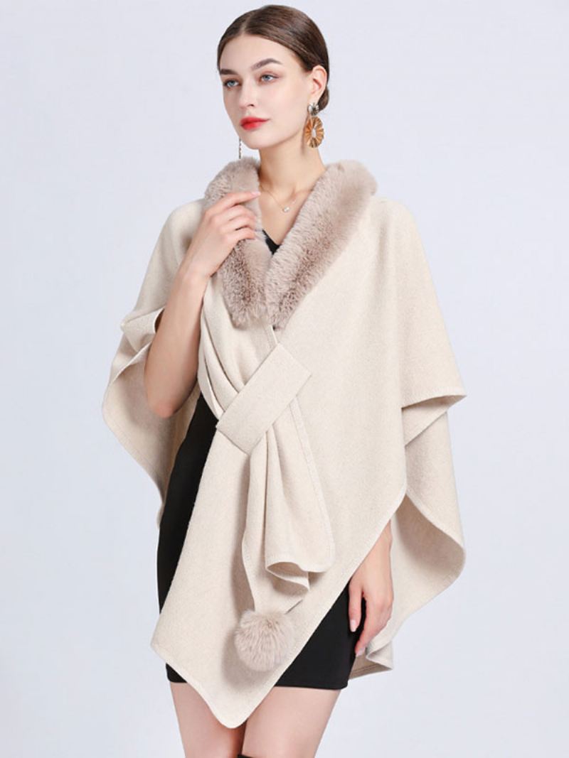 Mantel Cape Namaakbont Sjaal Wraps Herfst Bovenkleding Dames - Beige