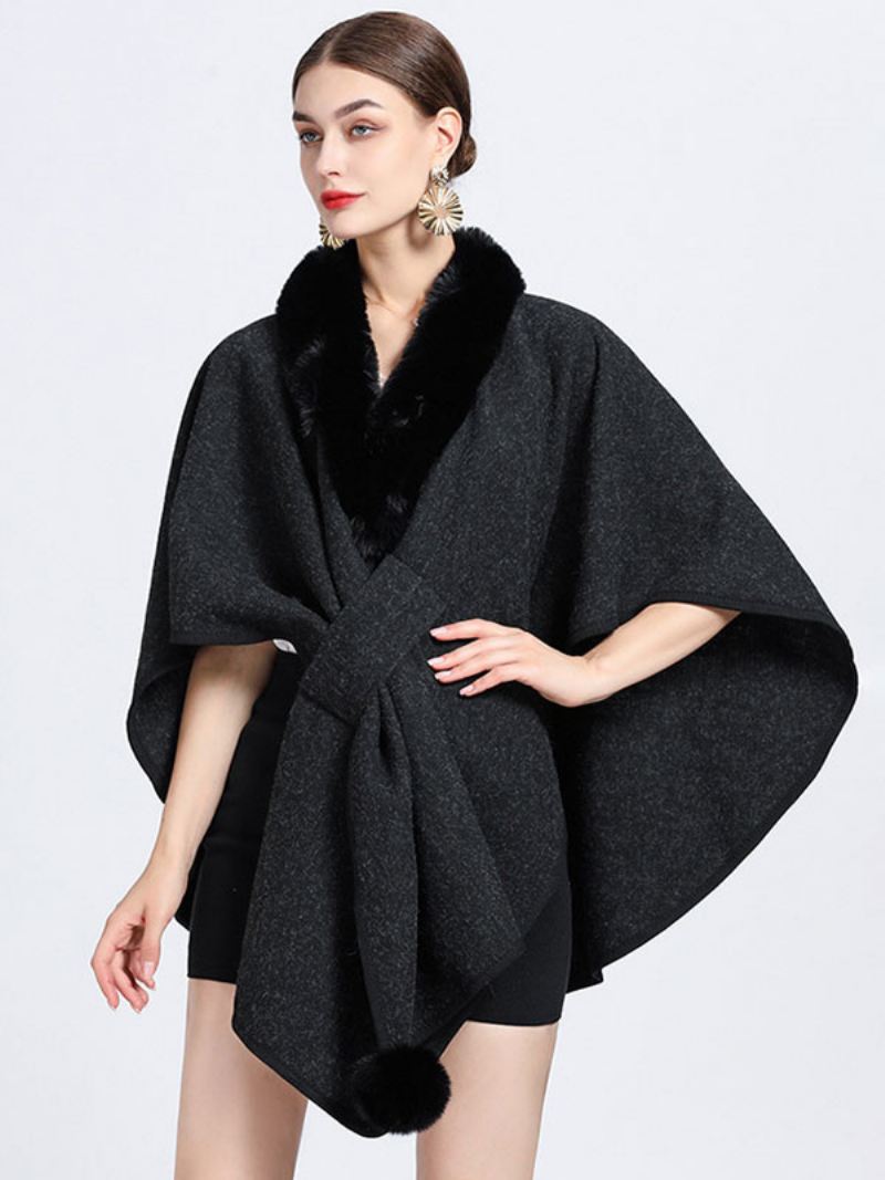 Mantel Cape Namaakbont Sjaal Wraps Herfst Bovenkleding Dames - Zwart