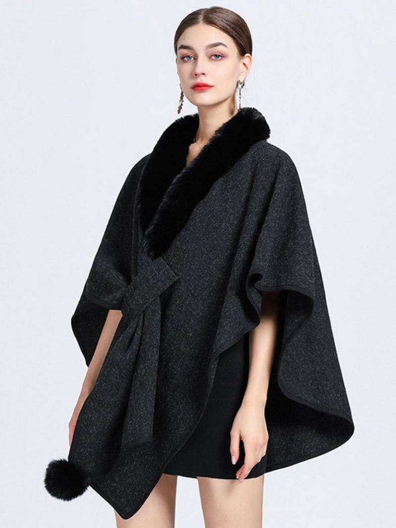 Mantel Cape Namaakbont Sjaal Wraps Herfst Bovenkleding Dames - Zwart