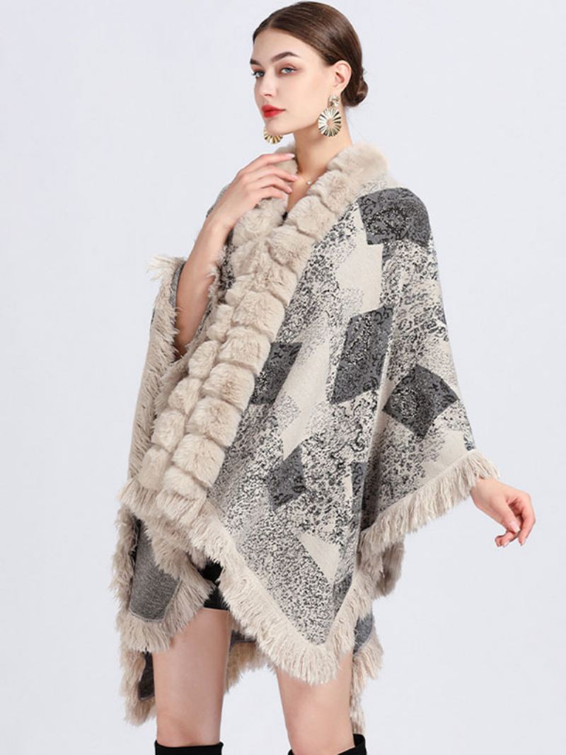 Mantel Cape Namaakbont Wraps Sjaal Lente Poncho Jas Dames - Beige