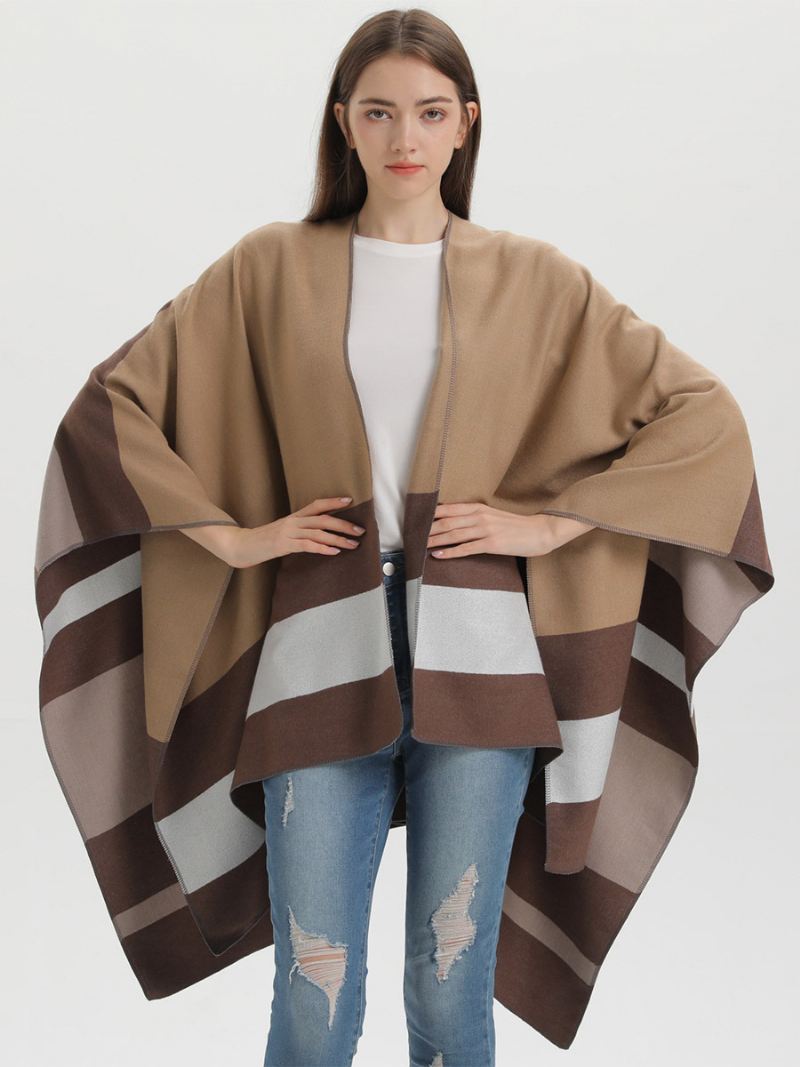 Oversized Dames Cape Strepen Kleurblok Herfst Winter Poncho