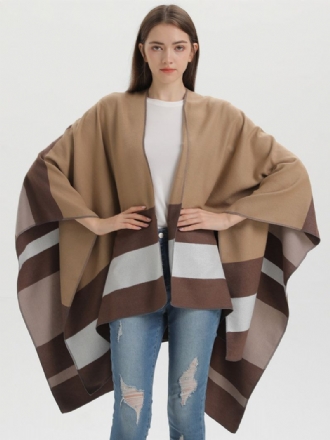 Oversized Dames Cape Strepen Kleurblok Herfst Winter Poncho