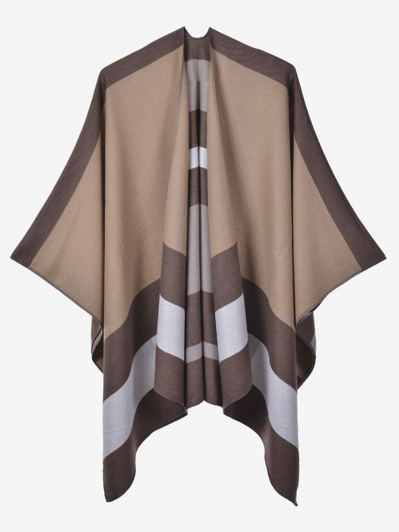 Oversized Dames Cape Strepen Kleurblok Herfst Winter Poncho - Koffiebruin