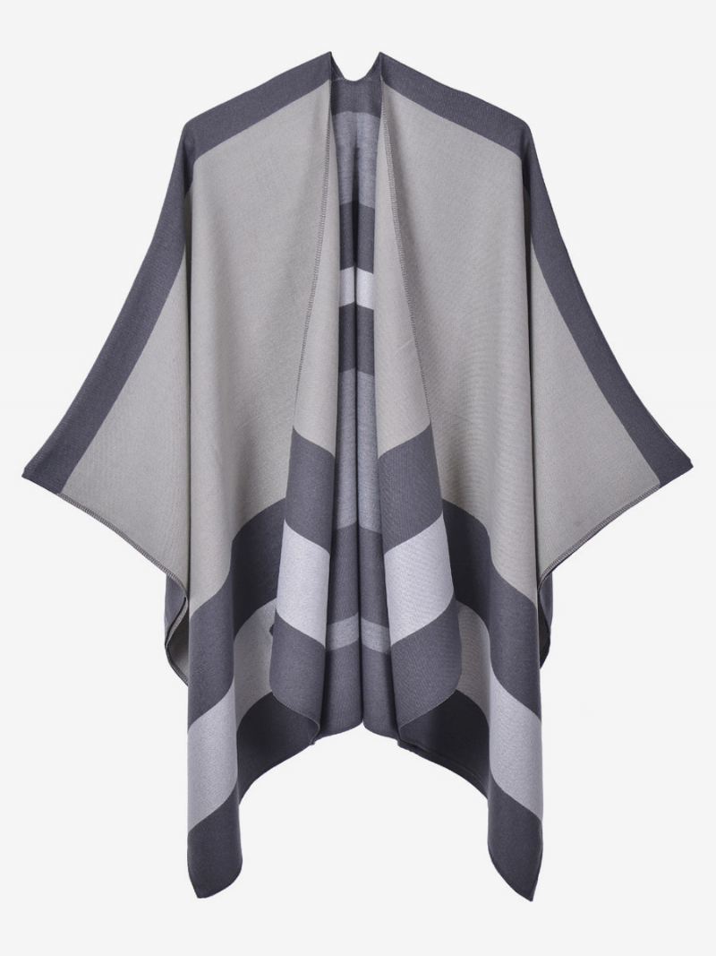 Oversized Dames Cape Strepen Kleurblok Herfst Winter Poncho - Grijs