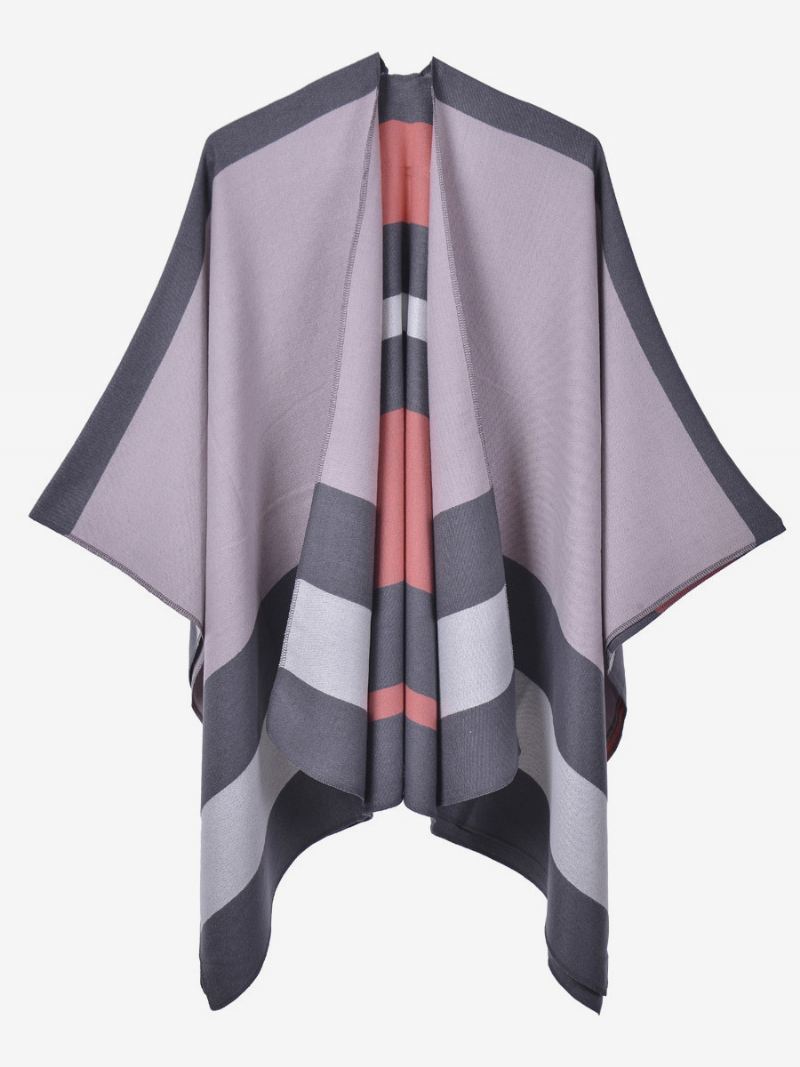 Oversized Dames Cape Strepen Kleurblok Herfst Winter Poncho - Roze