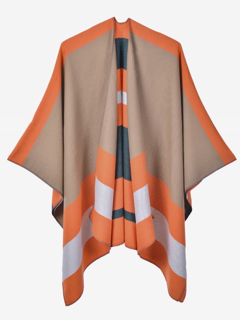 Oversized Dames Cape Strepen Kleurblok Herfst Winter Poncho - Oranje