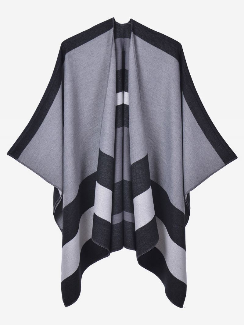 Oversized Dames Cape Strepen Kleurblok Herfst Winter Poncho - Zwart