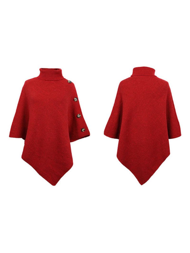 Poncho Dames Cape Spring-bovenkleding Met Hoge Kraag - Rood