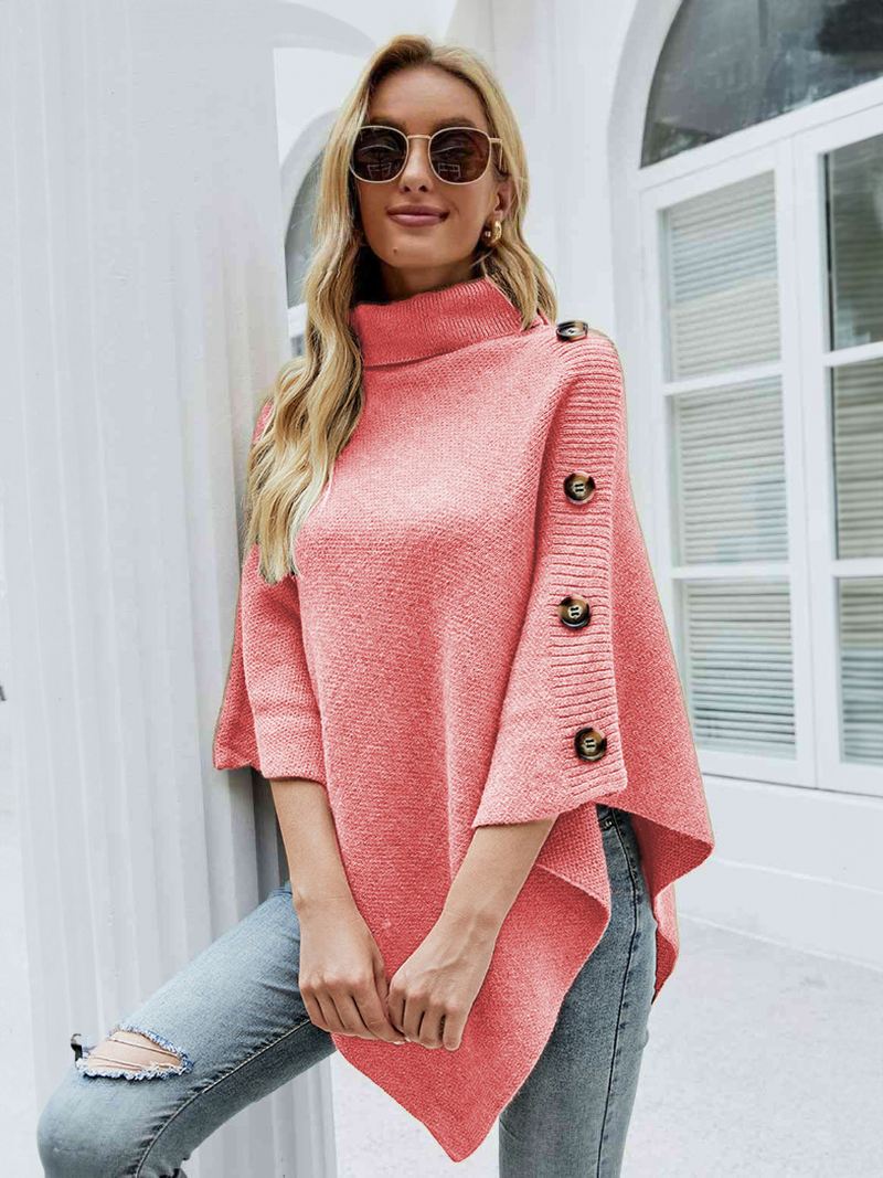 Poncho Dames Cape Spring-bovenkleding Met Hoge Kraag - Roze