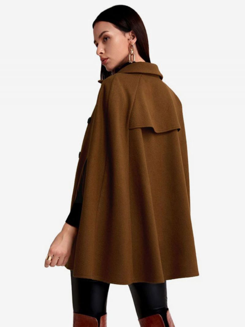 Poncho Wollen Cape-bovenkleding Met Dubbele Rij Knopen Dames - Koffie Bruin