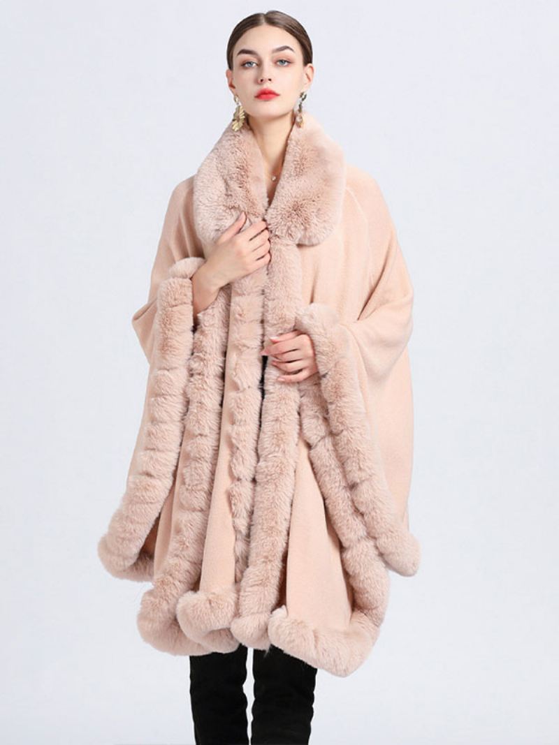 Ponchojas Dames Imitatiebont Cape Winterbovenkleding - Roze