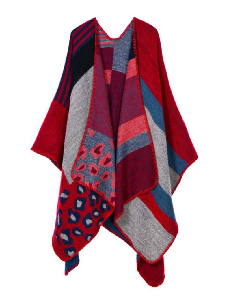 Sjaalomslag Geruite Boheemse Print Lentevest Cape Dames - Rood