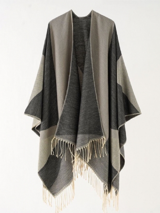 Tweekleurige Cape Daily Causal Poncho Dames Met Franje