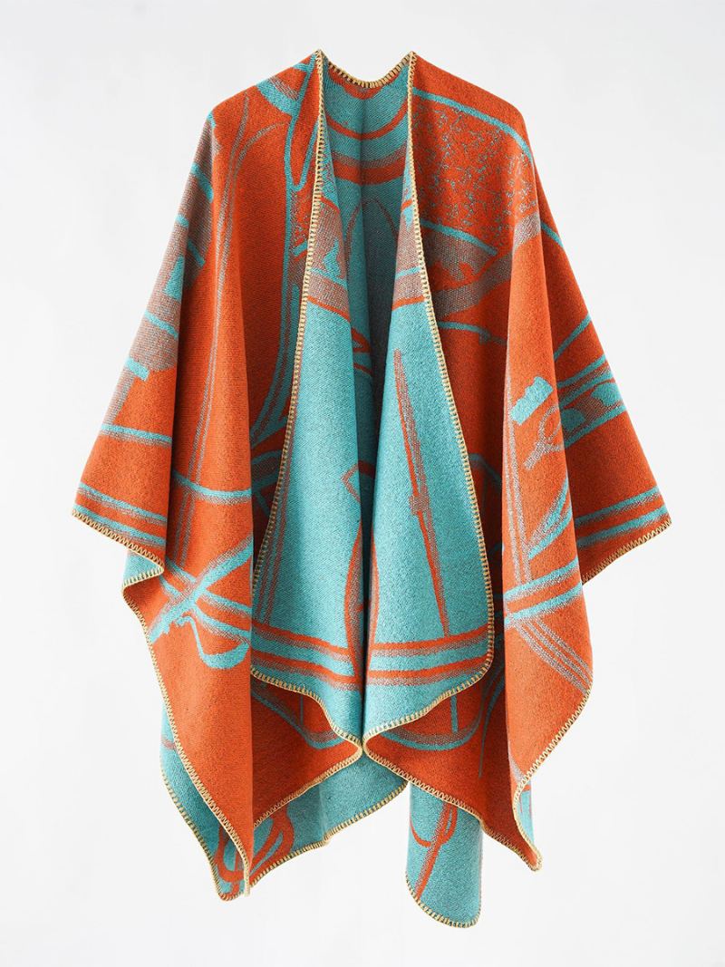 Tweekleurige Damesponcho Dagelijkse Casual Elegante Cape - Oranje