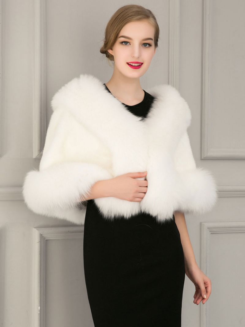 Witte Bruiloftsjaal Dames Bruidswinter Warme Cover-ups