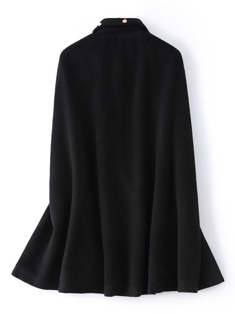 Wollen Ponchojas Lange Cape Voorjaarsbovenkleding Dames - Zwart