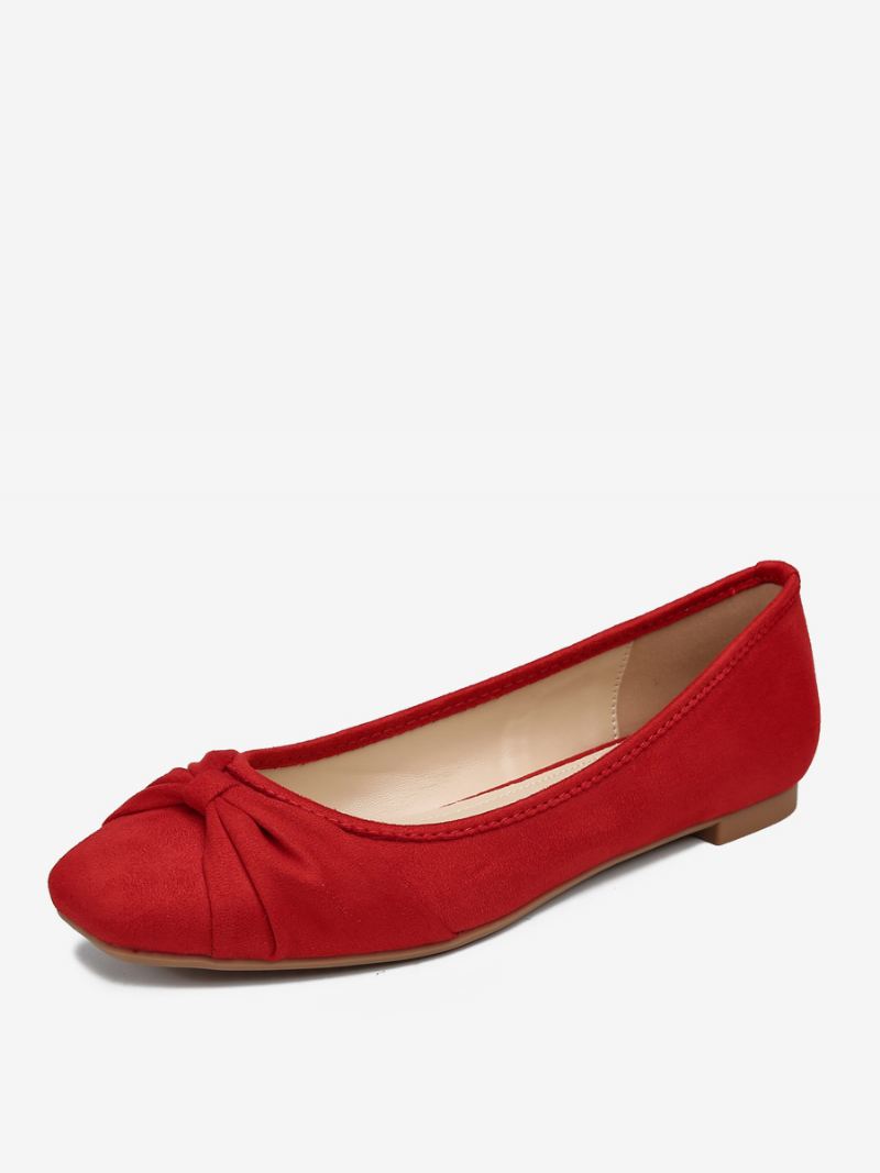 Ballerina's Dames Met Vierkante Teen Strikken Elastische Stof. - Rood