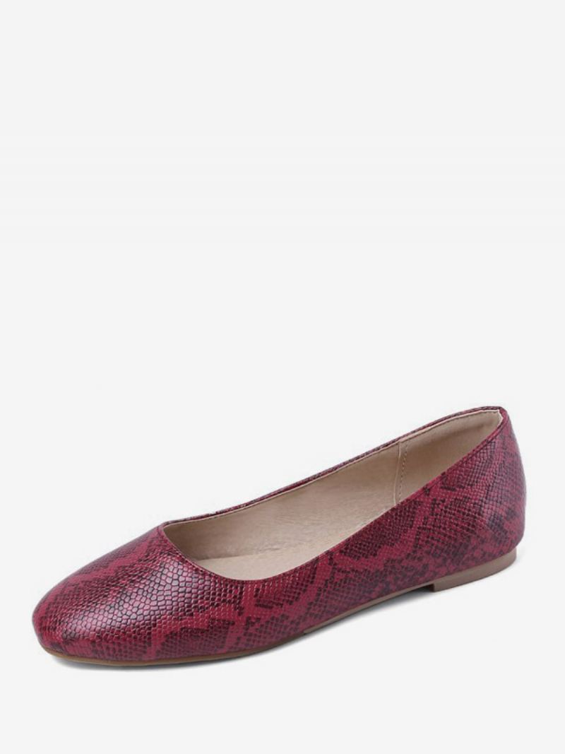 Balletschoenen Dames Met Ronde Neus Slangenpatroon - Rood