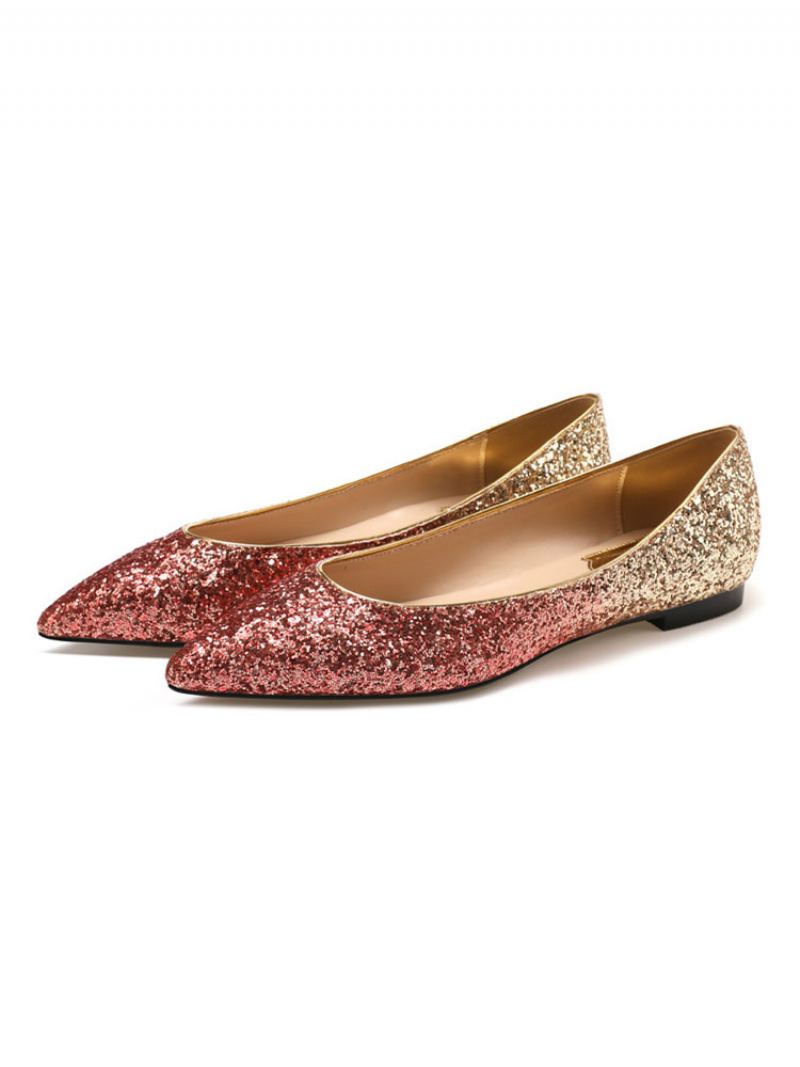 Blonde Balletschoenen Dames Met Lovertjes Puntige Neus Gouden Dagelijkse Vrijetijdsschoenen - Rood