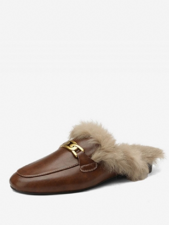 Bruine Dames Muilezelloafers Winterschoenen Met Ronde Neus