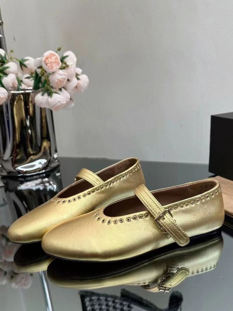 Dames Ballerina Flats Zilveren Mary Jane Met Ronde Neus - Goud