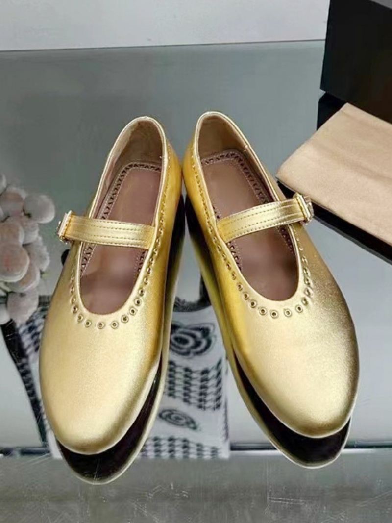 Dames Ballerina Flats Zilveren Mary Jane Met Ronde Neus - Goud