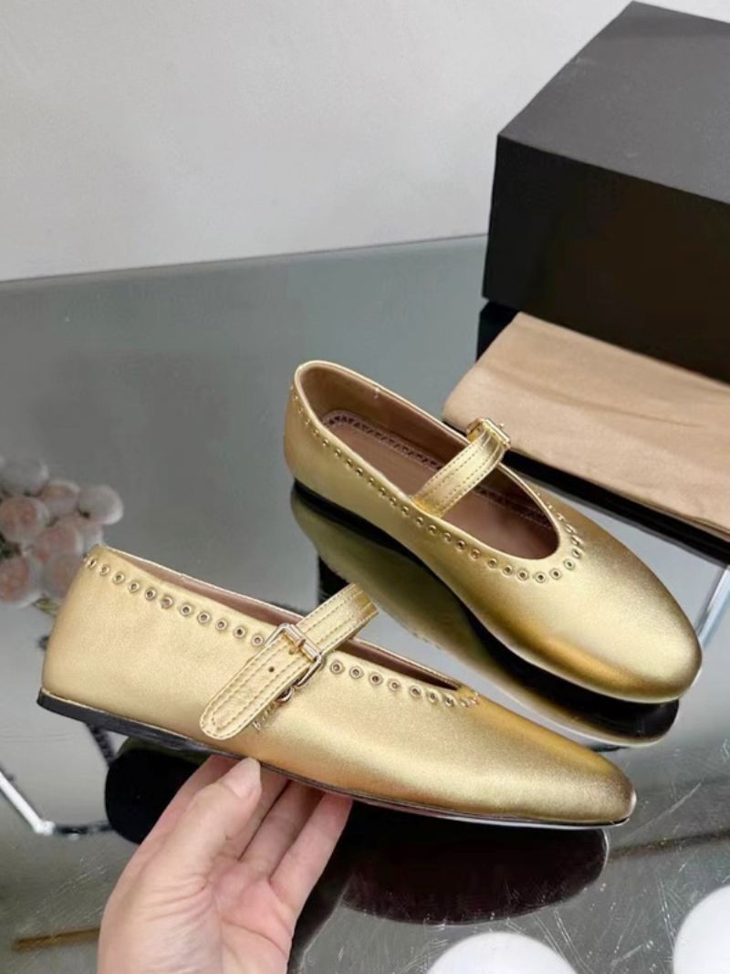 Dames Ballerina Flats Zilveren Mary Jane Met Ronde Neus - Goud