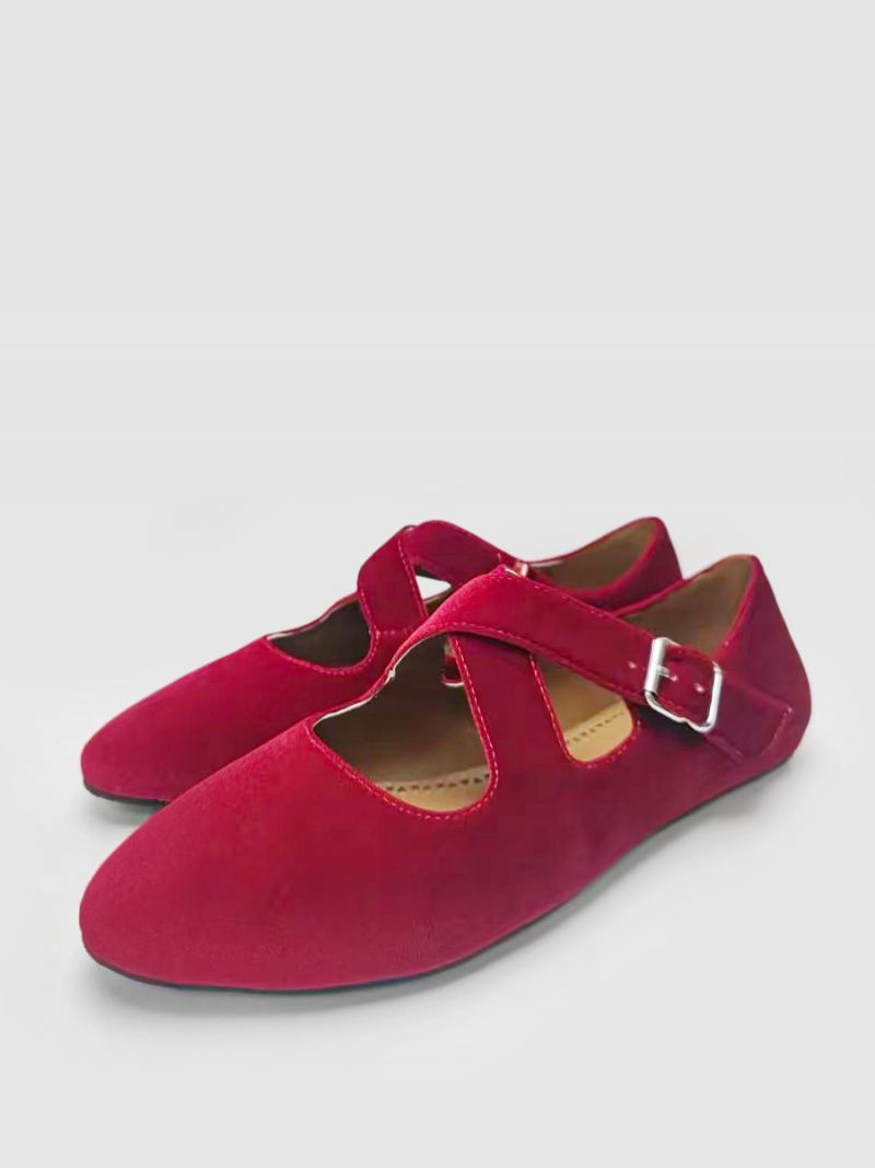 Dames Ballreina Flats Luipaard Ronde Neus Gekruiste Ballerina's - Bordeauxrood