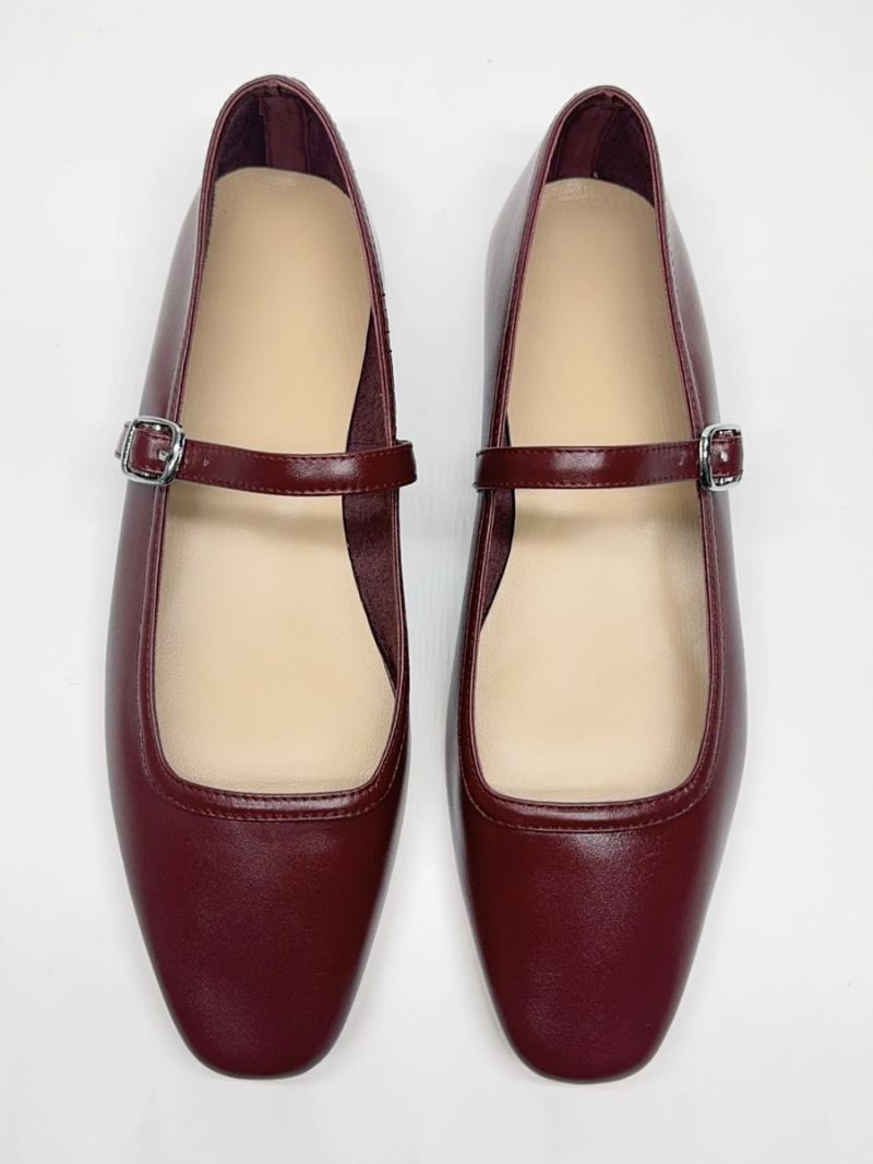 Dames Bordeaux Ballet Flats Vierkante Teen Gesp Detail Vintage Ballerina - Bordeauxrood