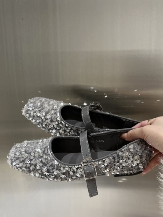 Dames Glitter Ballerina Flats Mary Jane Feestschoenen Met Vierkante Neus