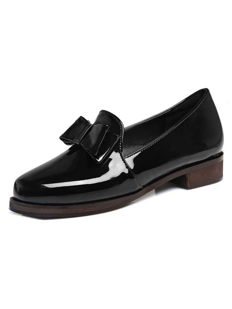 Dames Lakleren Loafers Met Strik - Zwart