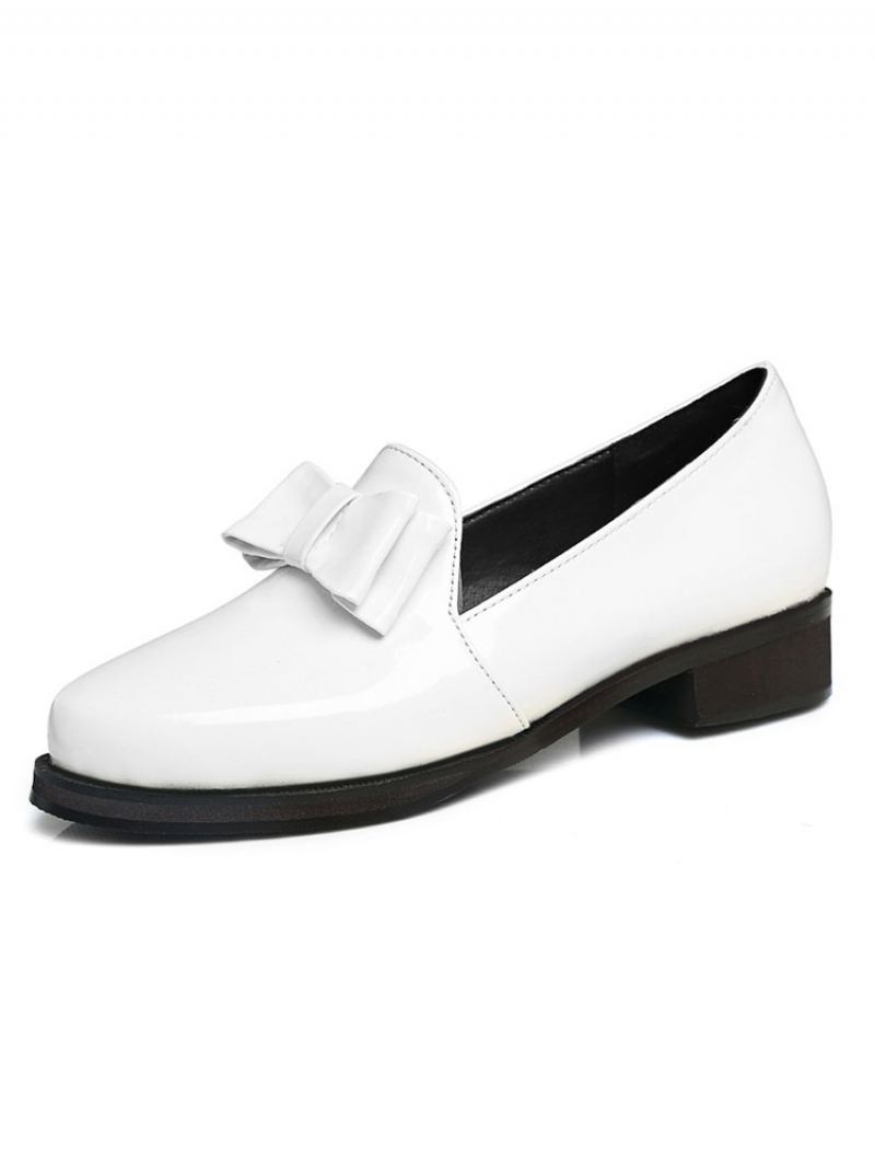 Dames Lakleren Loafers Met Strik - Wit