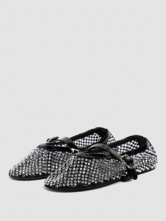 Damesballerina's Mesh Strass Mary Jane Ballerina Platte Galaschoenen Met Ronde Neus