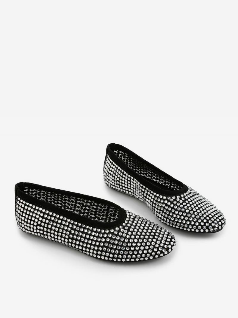 Damesballerina's Met Puntige Neus Strass-slip-on Platte Pumps - Zwart