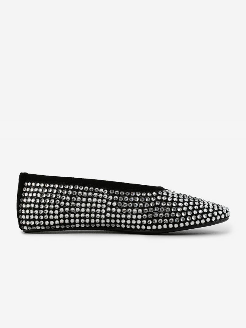 Damesballerina's Met Puntige Neus Strass-slip-on Platte Pumps - Zwart