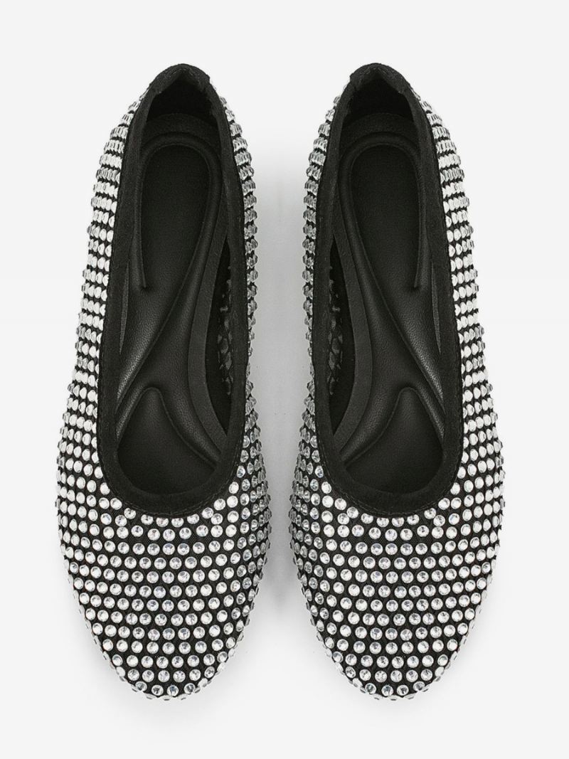 Damesballerina's Met Puntige Neus Strass-slip-on Platte Pumps - Zwart