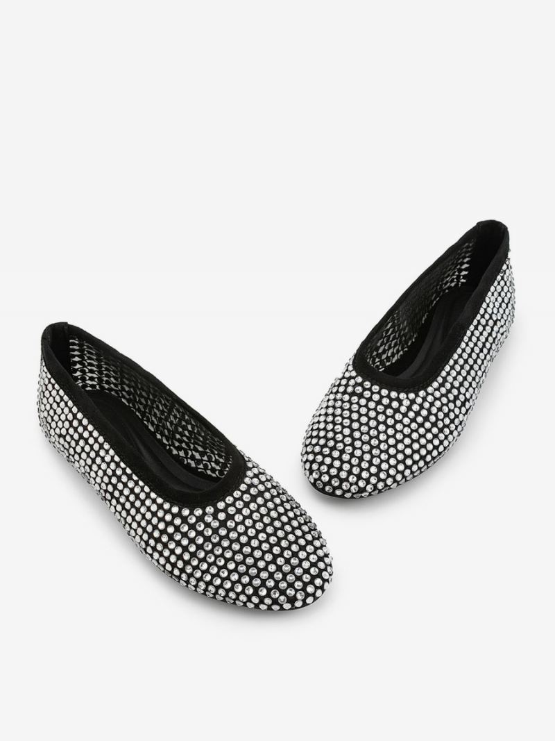 Damesballerina's Met Puntige Neus Strass-slip-on Platte Pumps - Zwart