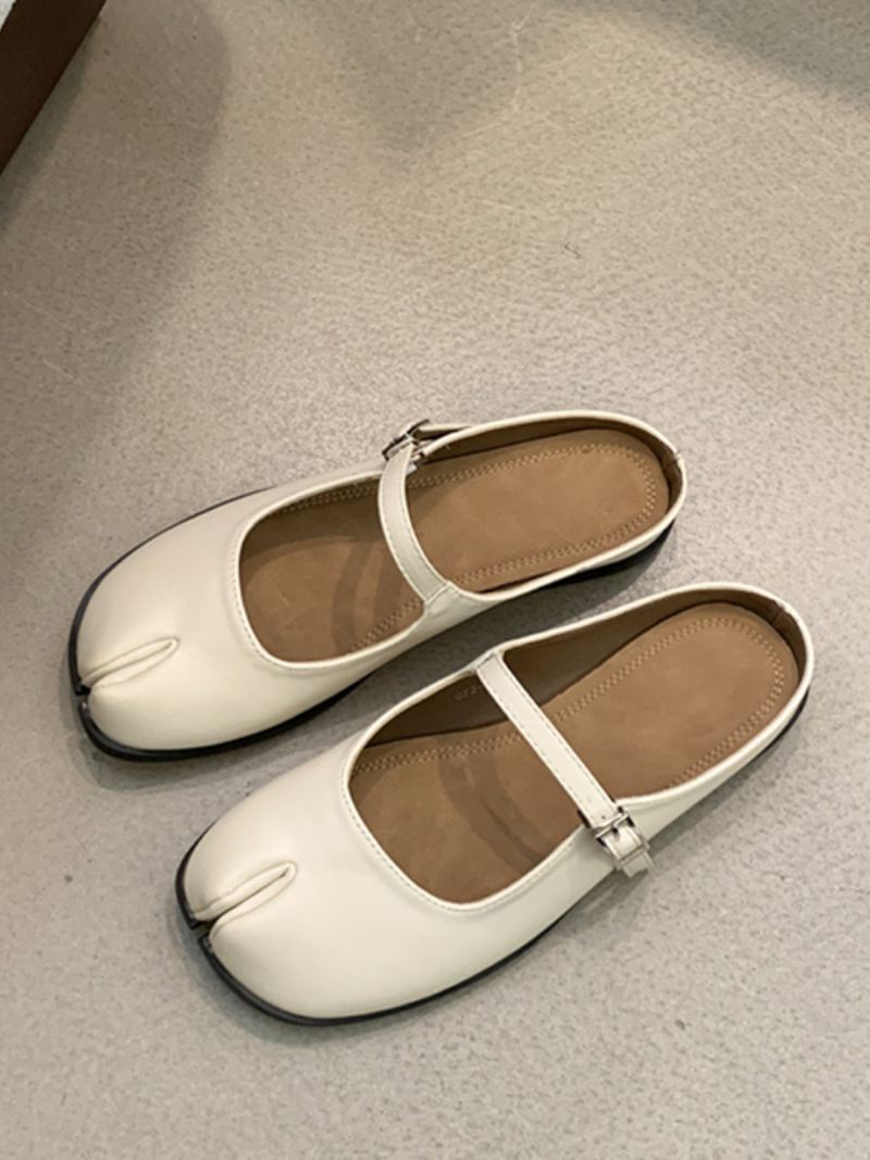 Damesballerina's Met Zwarte Vingers Ontwerp Instapper Platte Schoenen - Beige