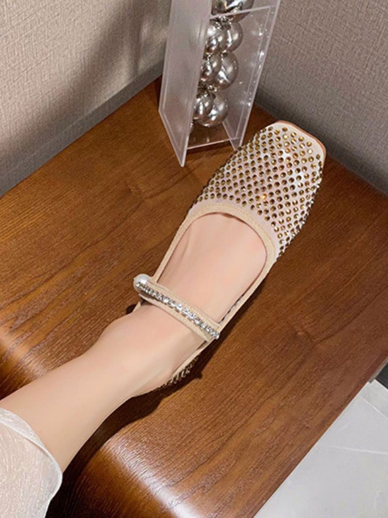 Damesgalaschoenen Met Strass Mary Jane Ballerina's Vierkante Neus - Goud